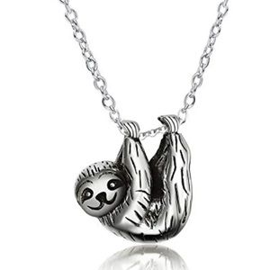 Adorable Silvery Sloth Pendant Necklace